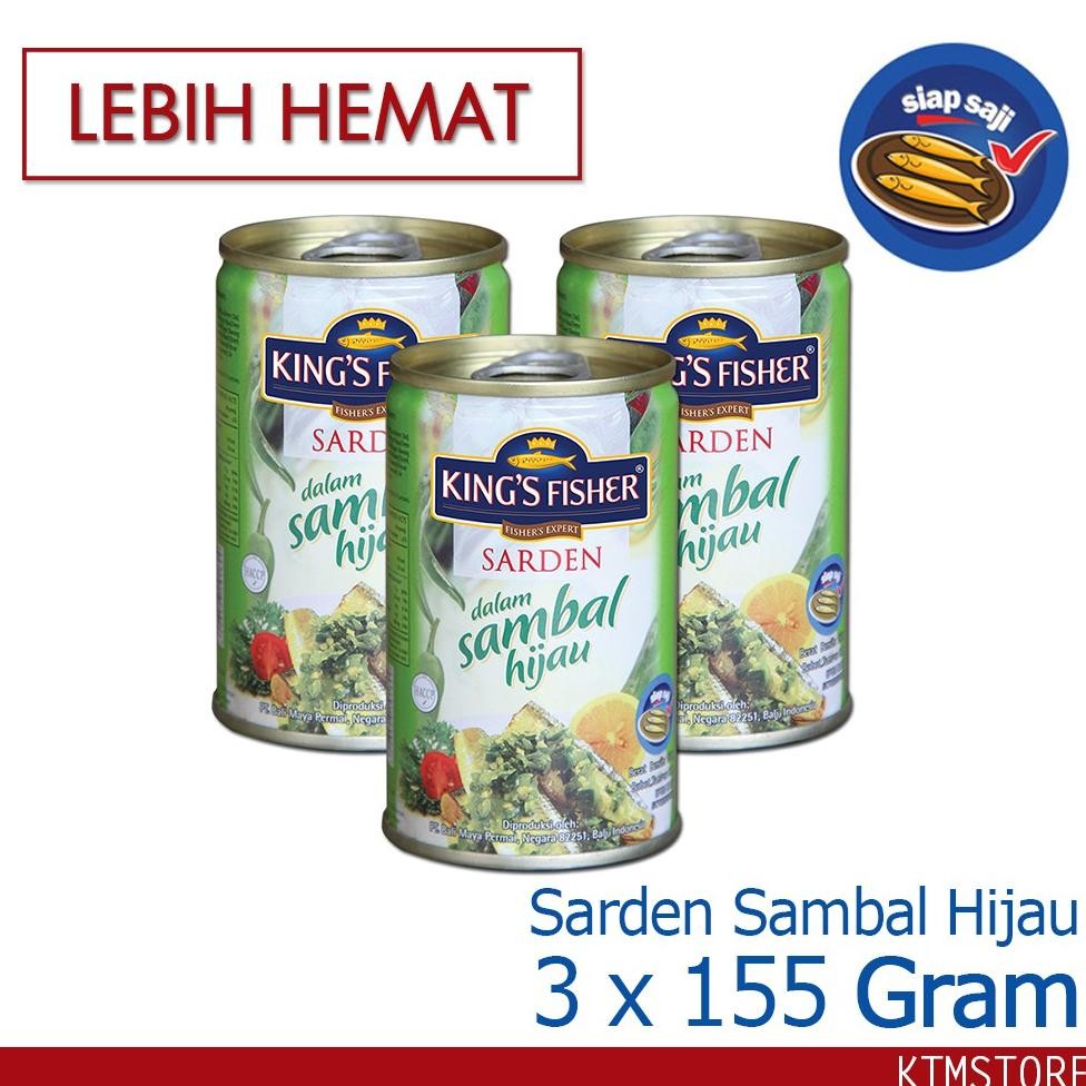 

KtmStore Paket 3 pcs King's Fisher Sarden mini Sambal Hijau Makanan Kaleng 155g kings fisher aSt