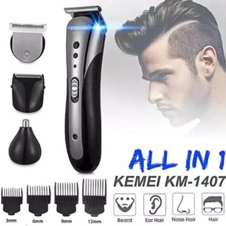 Original Kemei KM 1407 Alat Cukur Rambut Elektrik Rechargeable Profesional