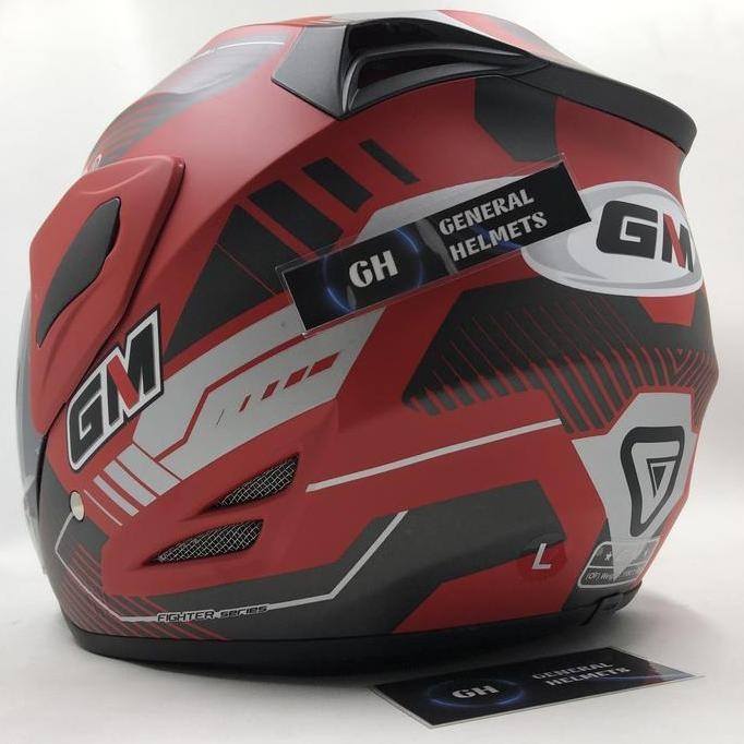HELM GM FIGHTER VENDER RED SILVER DOFF MERAH ABU DOP HALF FACE