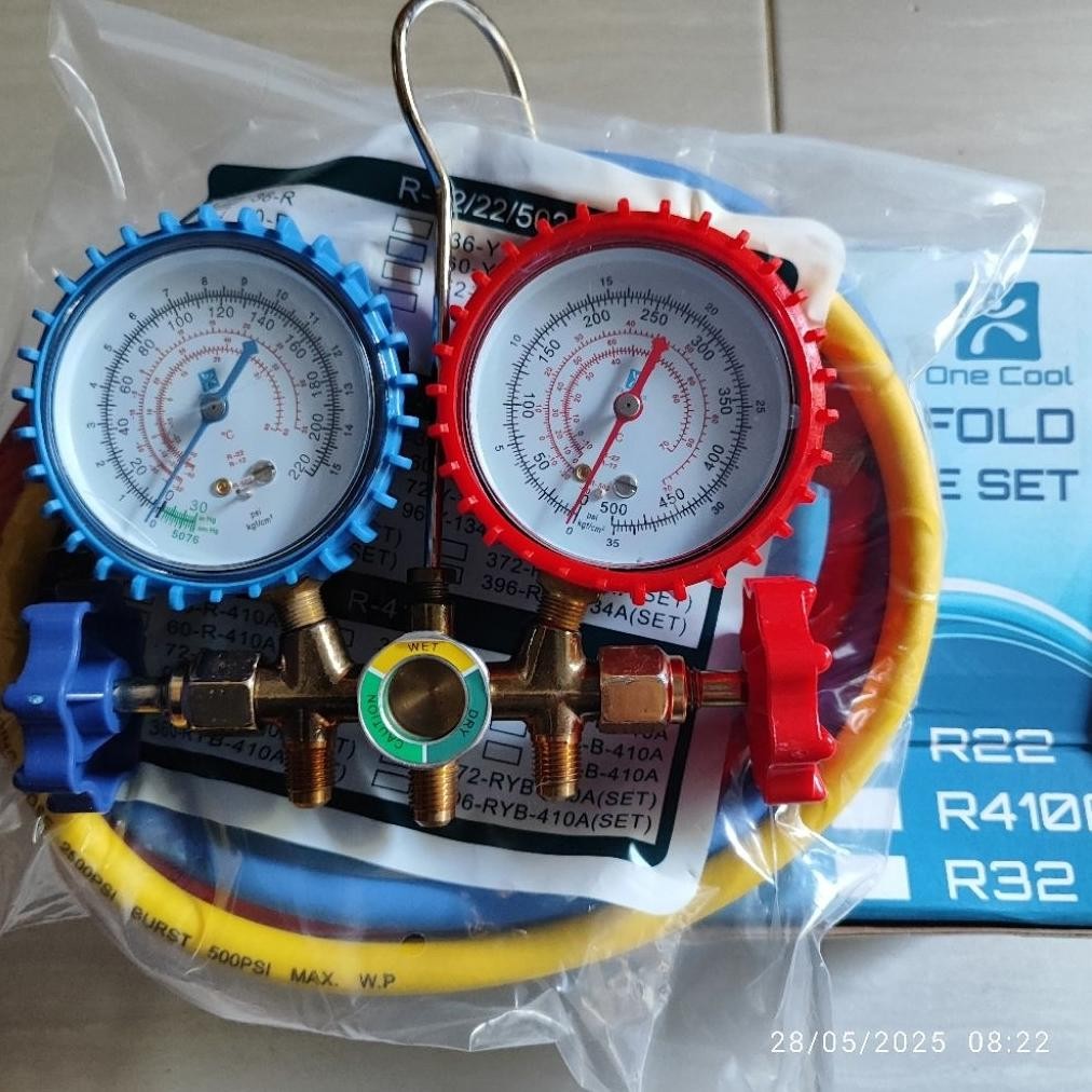 DF367>> testing double one cool ASP manifold double R22 / R12 / R502 / R134 / R410 / R32 pengisian a