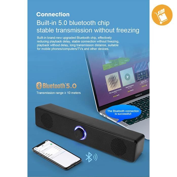SM Speaker Soundbar Surround Theater Wired + Bluetooth 5.0 1TBK Black