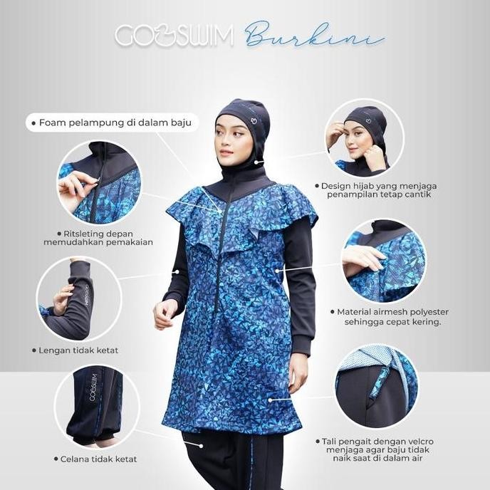 Baju Renang Muslimah Dewasa Mengapung Goswim Burkini Cuddleme Dengan Pelampung Dan Hijab - Outdoor, 