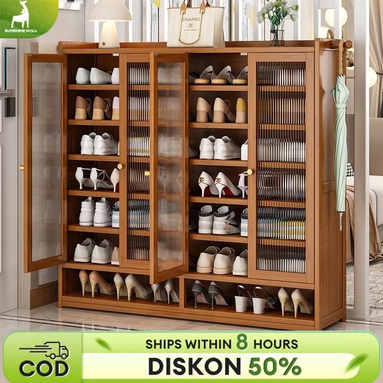 Lemari Sepatu Aesthetic Rak Sepatu Kayu Kotak Rak Sepatu Susun Tertutup Lemari Sepatu Estetik Teras