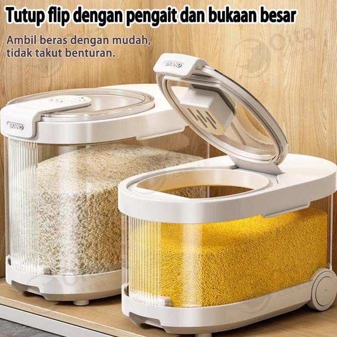 (Allthebest) Dispenser Beras Transparan 11KG Tempat Beras Tempat Penyimpanan Tepung / Biji-Bijian