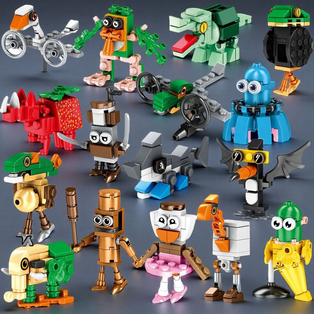 Blok Bangunan Abstrak Klasik Pegunungan dan Laut tungtungsahur Manusia Tongkat Kayu Merakit Lego