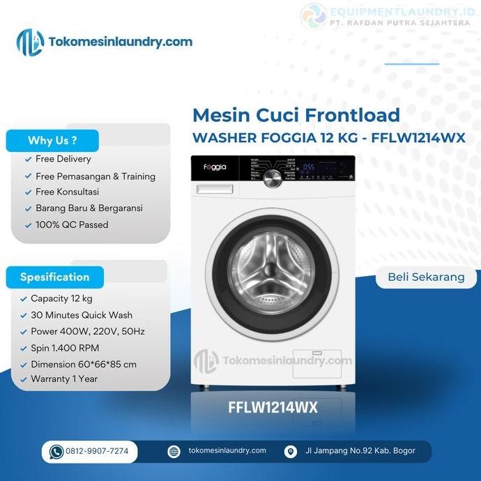 TERMURAH - Mesin Cuci Laundry Foggia 12kg Front Loading Washer Foggia - Kapasitas 12kg
