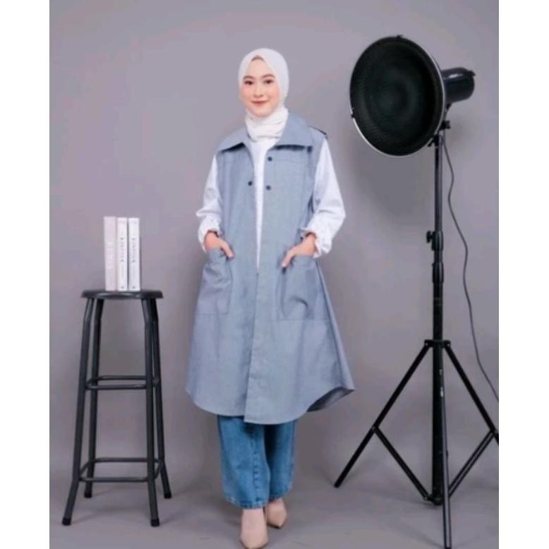 SZ Outer Rompi Vest Panjang Atasan Wanita Muslimah Bahan Oxford Tebal Halus Aisyah