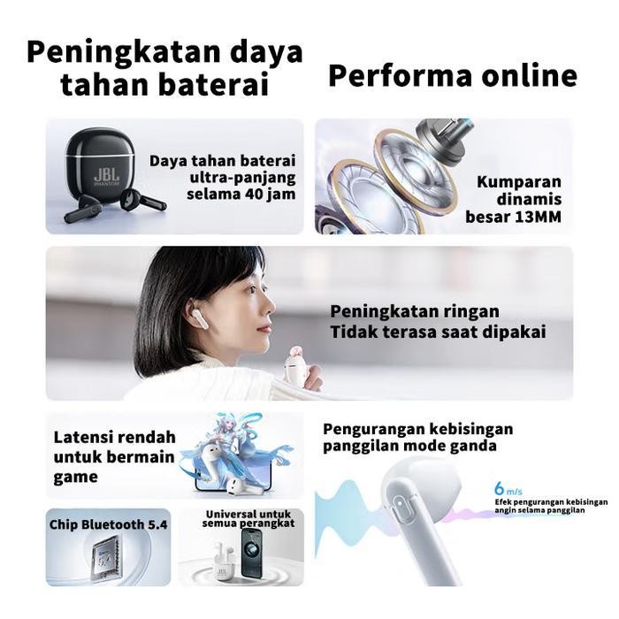 GX JBL Phantom  5 black TWS Bluetooth Earphone Headphone Nirkabel Mini Olahraga Headset Earbud Musik
