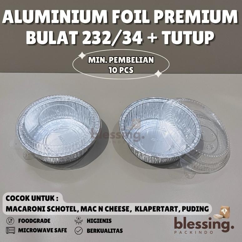 Bisa Cod Aluminium Foil Bulat Premium + Tutup 232/34 Tempat Macaroni Schotel Pastel Tutup Pastup Zup