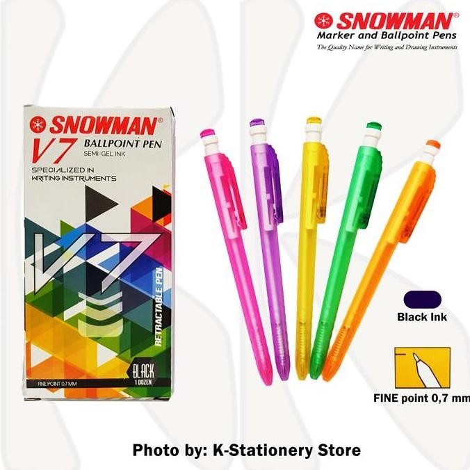 

Bolpen Snowman Ballpoint Pen V-7 Hitam - Semi Gel [Lusin] Stationery