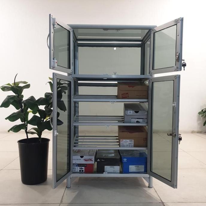 Lsh 202 60X38X108 Lemari Rak Sepatu Helm 1/4 Susun Muat 2 Helm 8 Sampai 12 Pasang Sepatu Aluminum 20