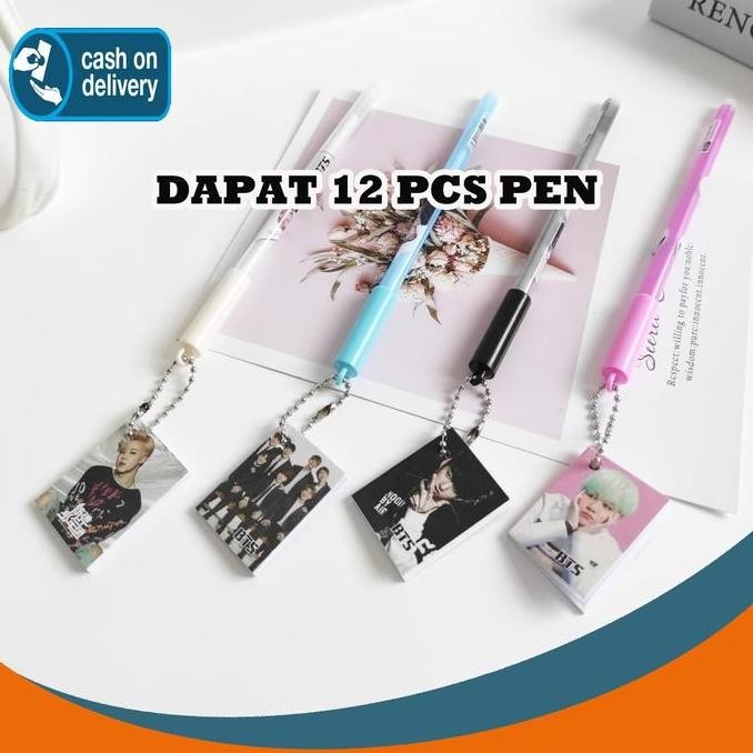 

Selusin Pulpen Gantungan Buku Member Bt Isi 12 Pcs Boyband Korea Gel
