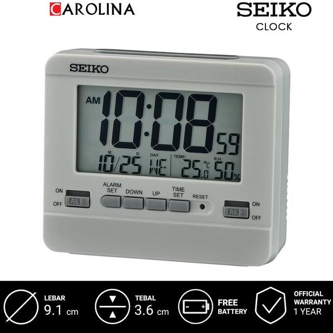 

Jam Beker SEIKO QHL086N Digital Grey Plastic Case LCD Dial Thermometer Hygrometer Beep Bedside Alarm Clock JS