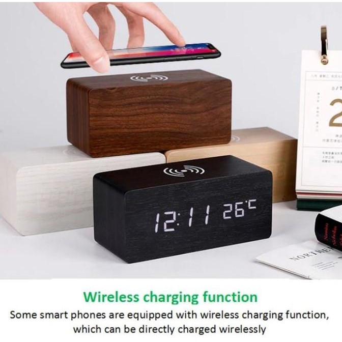 

JD-06 Wireless Charging Jam Kayu Digital Led Weker / Wooded JS