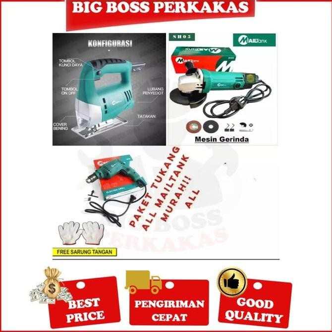 Promo PAKET TUKANG KAYU GERINDA MAILTANK/JIGSAW MAILTANK/BOR 10MM MAILTANK COD