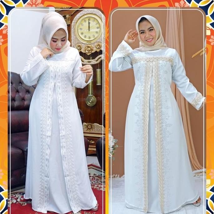 Gamis Putih Wanita Mewah Abaya Putih Turkey Mewah