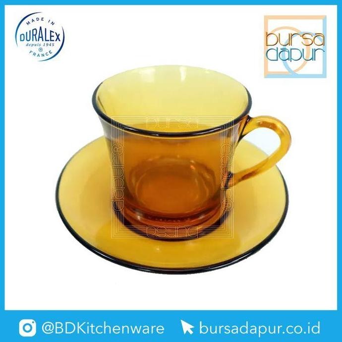 Duralex Glass Amber Cup 18 cl - 180 ml Saucer 13.5 cm / Cup Saucer