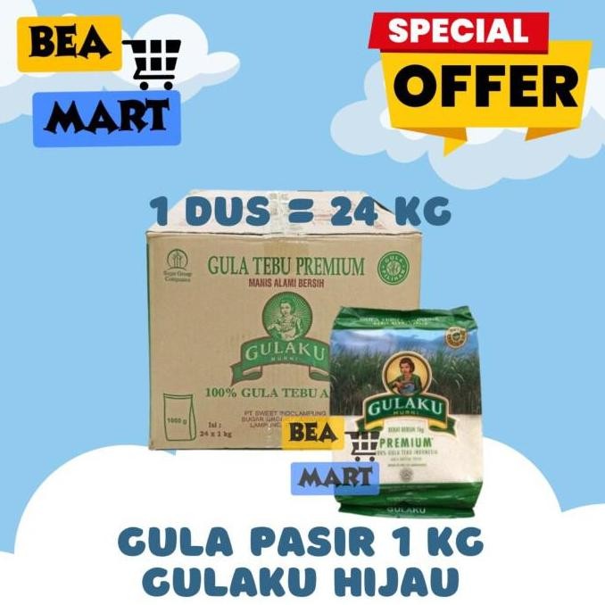 

Baru Gulaku Hijau 1kg x 24pcs - Gula Pasir Putih Premium 1 Dus 24kg