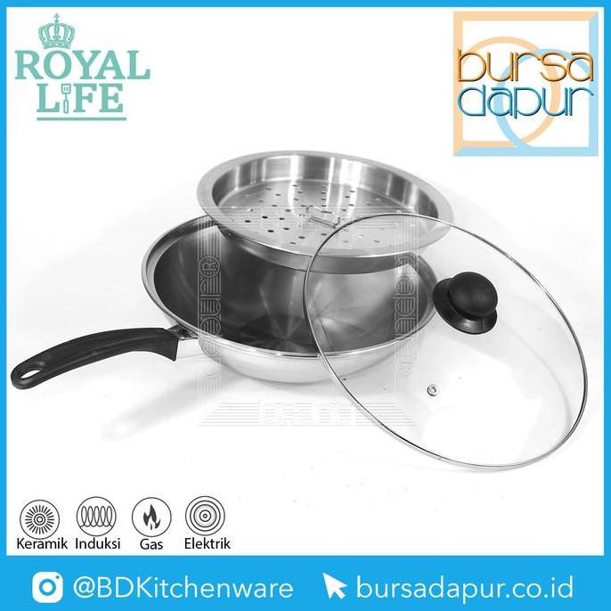 Royal Life Stainless Wok Steamer 28 / Penggorengan + Kukusan