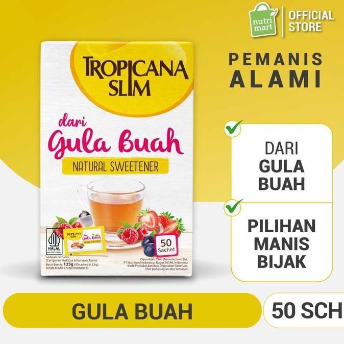 

Baru Tropicana Slim Gula Buah 50 Sachet - Pemanis Alami Buah Bebas Gula