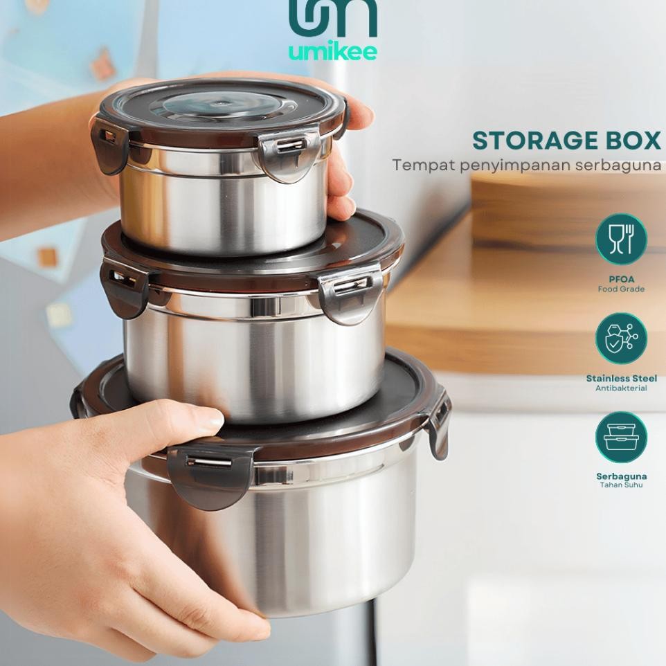 Umikee Lunch Box Bulat Stainless Foodgrade Toples Tupperware Anti Tumpah Food Storage Box