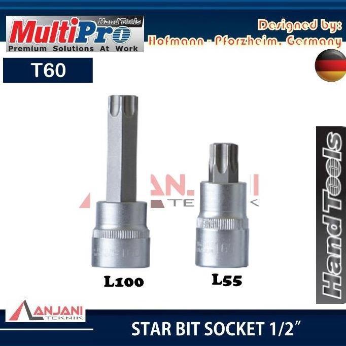 MULTIPRO STAR BIT SOCK SOCKET 1/2" T60 L55 L100 MATA KUNCI SOK L BINTANG 1/2 INCH T 60 L 55 100