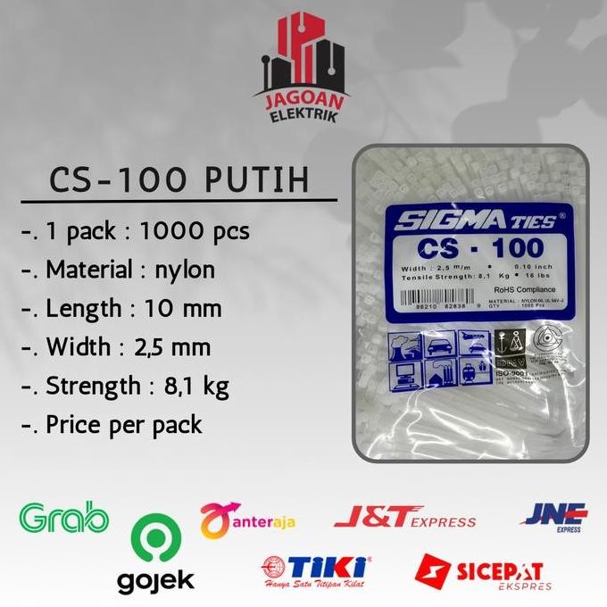 

Diskon! Cable Ties SIGMA CS-100 10cm Putih Isi 1000pcs Kabel Tis Original