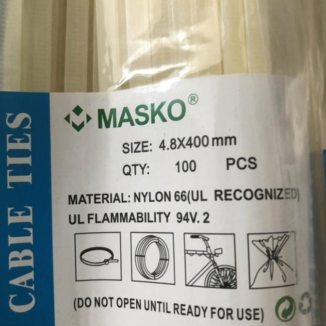 

Diskon! Cable Ties Masko 40cm x 4.8mm Kabel Tis Hitam Putih Serbaguna