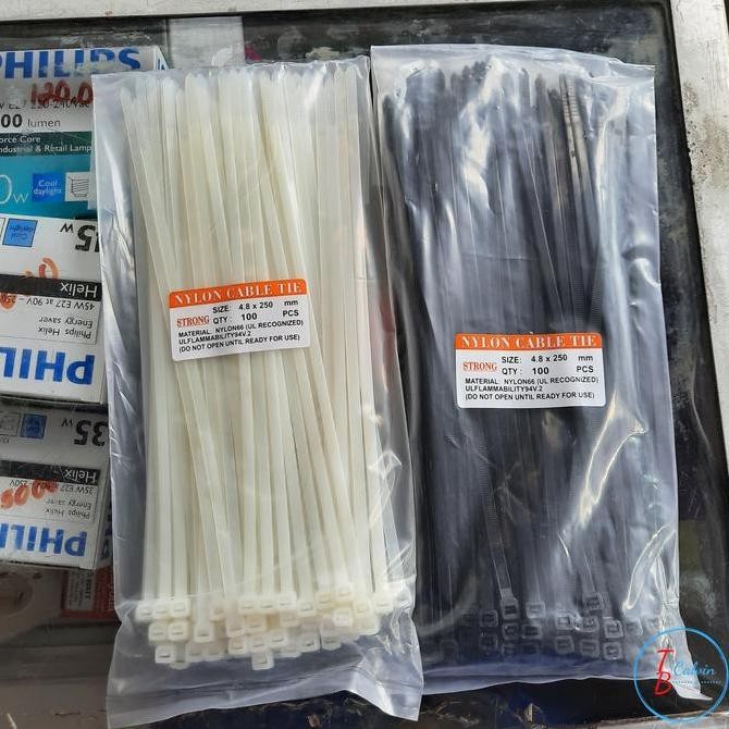 

Diskon! Cable Ties 4.8 x 250mm Nylon66 Isi 100pcs Tahan Tarik Putih / Hitam
