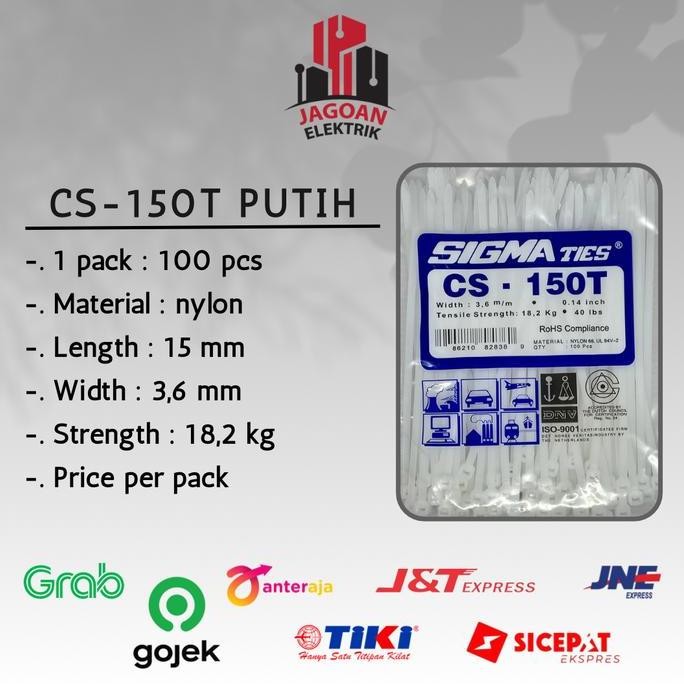 

Diskon! Cable Ties SIGMA CS-150T Putih 15cm Tali Kabel ORIGINAL Isi 100pcs