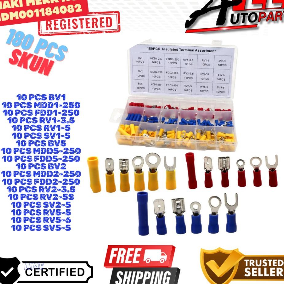 Sambungan Kabel Tembaga Terminal Insulated Skun Konektor Kabel 180 Pcs