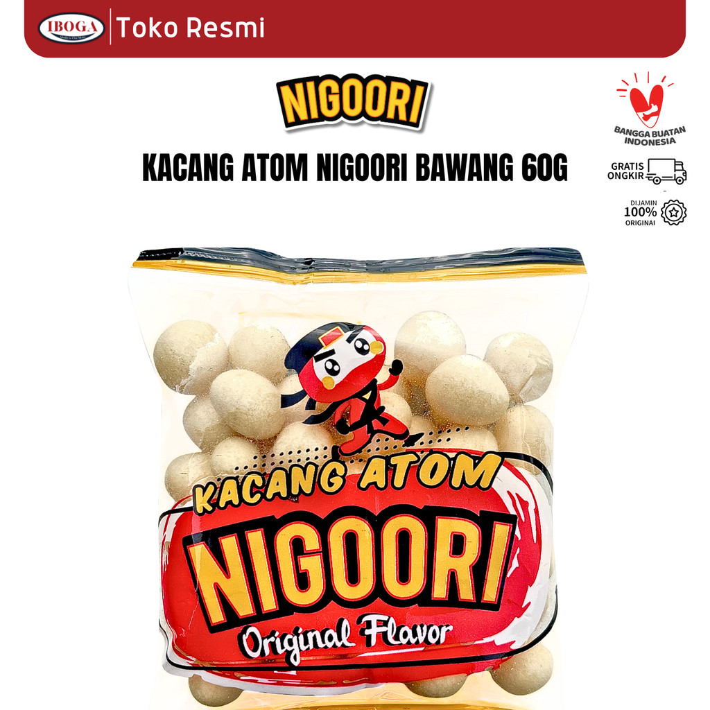 

Snack camilan kacang atom gurih original bawang NIGOORI kemasan 60g