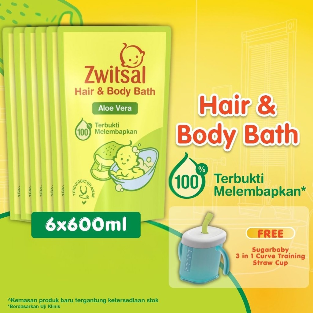 Buy 6 Zwitsal Baby Bath Hair and Body Aloe Vera 600ml FREE Sugarbaby 3 in 1 Curve Training Straw Cup