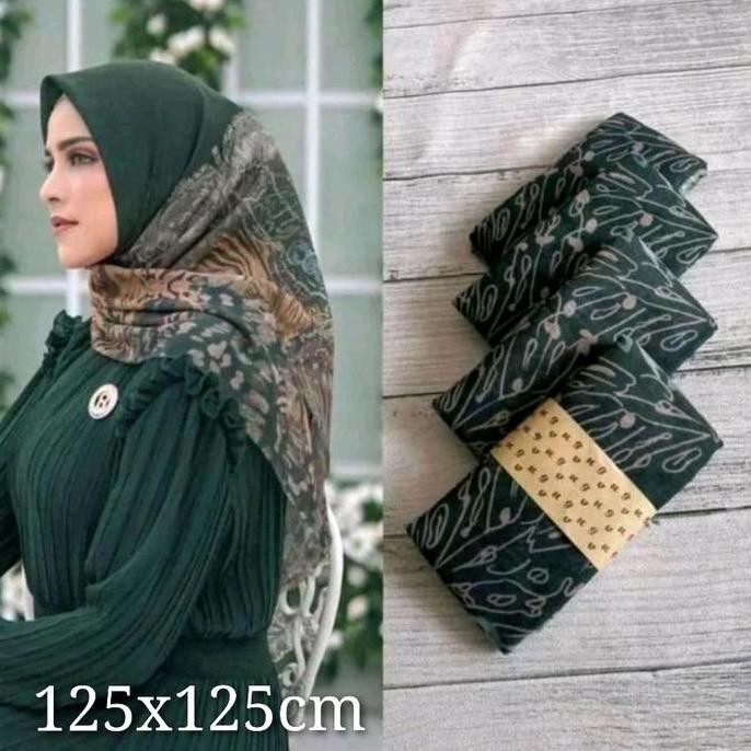 (Allthebest) Hijab Segiempat Motif Kayana Warna HIJAU BOTOL