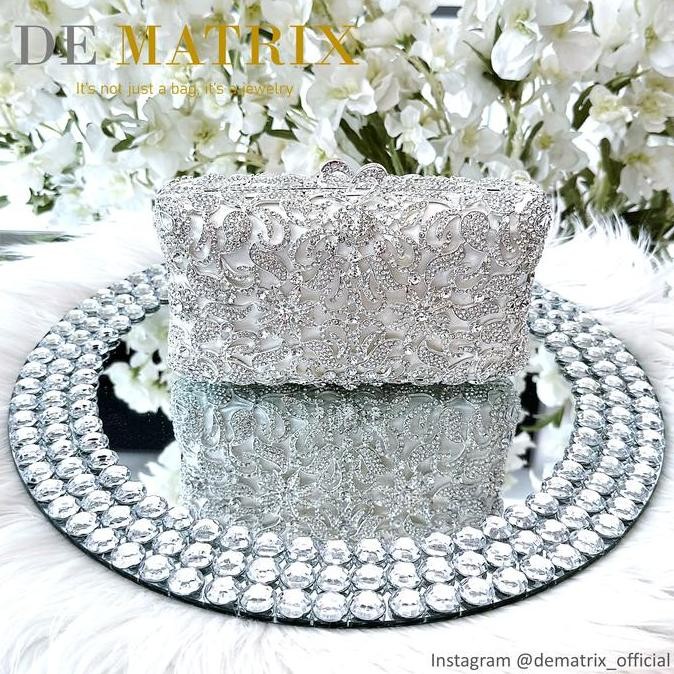 Tas Pesta Wanita Silver Putih White Swarovski Crystal Kristal Berlin Queen Perak  Party Clutch Wanit