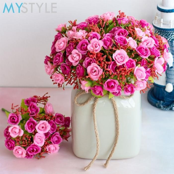 LFM Bunga Mawar Mini Artificial Tanpa Pot Tanaman Hias Plastik Tangkai Rose Krisan Edelweis Kering v