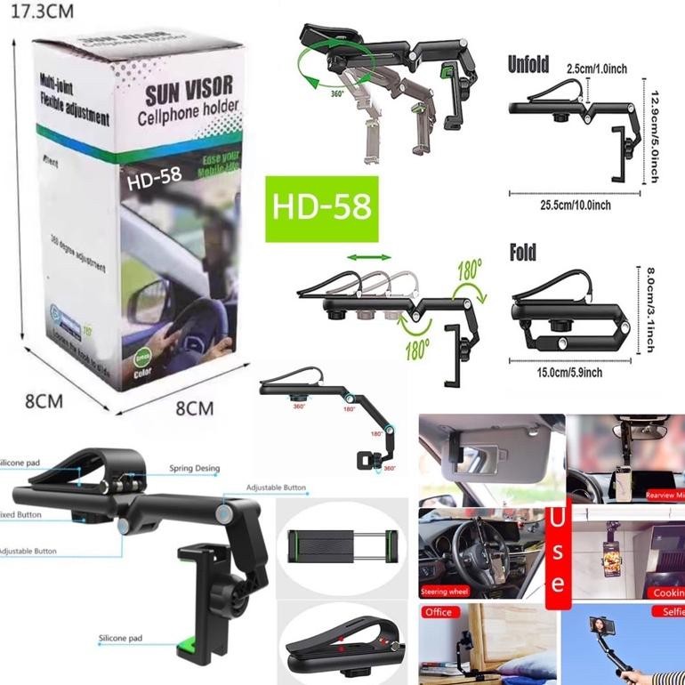 DF15 }} Phone Holder Mobil Jepit HD-58 Penyangga Hp Mobil Tongsis Selfie HD58