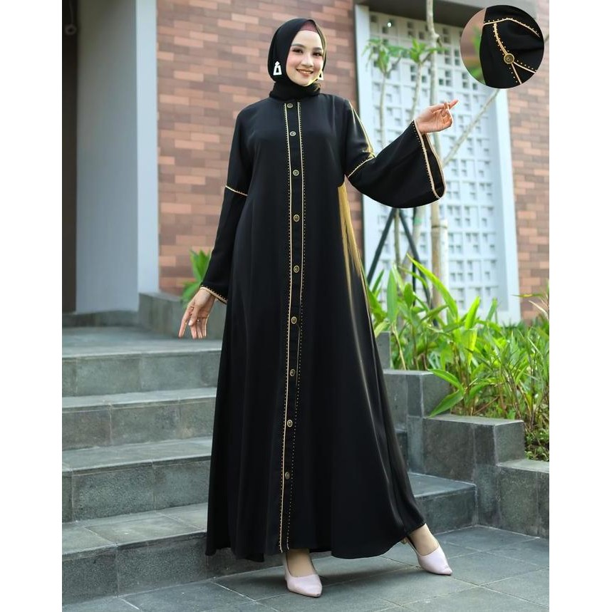 (Allthebest) Gamis Arab Hitam/Abaya Arab mewah bahan fursan premium original 05