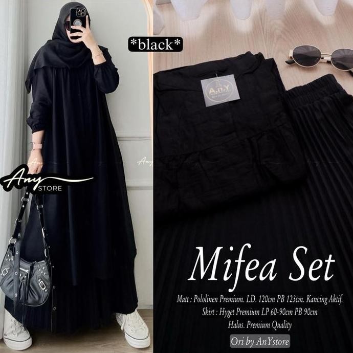 (Allthebest) Mifea set tunik polos rok plisket