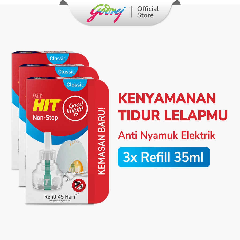 Hit Good Knight Non Stop Refill Classic 45 Hari x3- Refill Obat Nyamuk Elektrik - Bunuh Nyamuk Penye