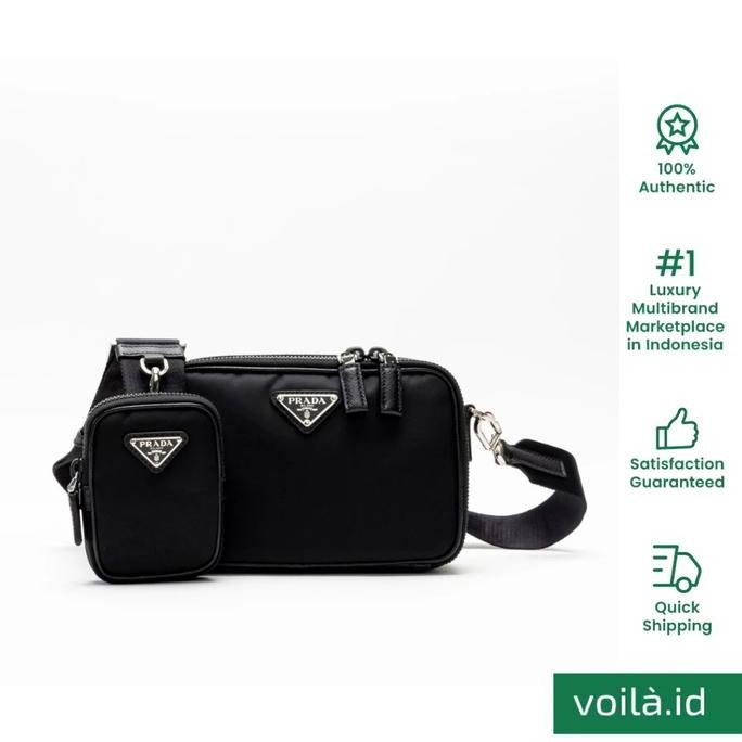 Murah Voilaid Prada Brique Re-Nylon And Saffiano Leather Sling Bag Black
