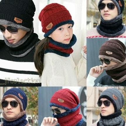 Topi Kupluk Pria Wanita Topi Kupluk N Syal Wool Winter Rajut