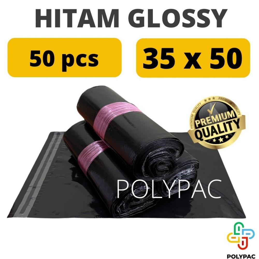

Polymailer PE HITAM GLOSSY [35x50] isi 50 pcs - Polymailer Hitam Premium aSt