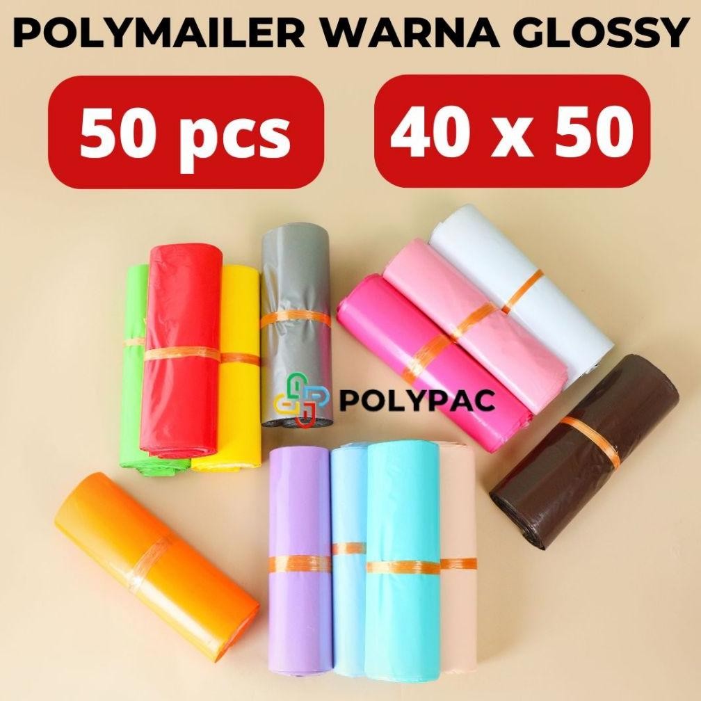 

Polymailer Warna Glossy [40x50] isi 50 pcs - Plastik Polymailer Lem Kantong Packing Online aSt