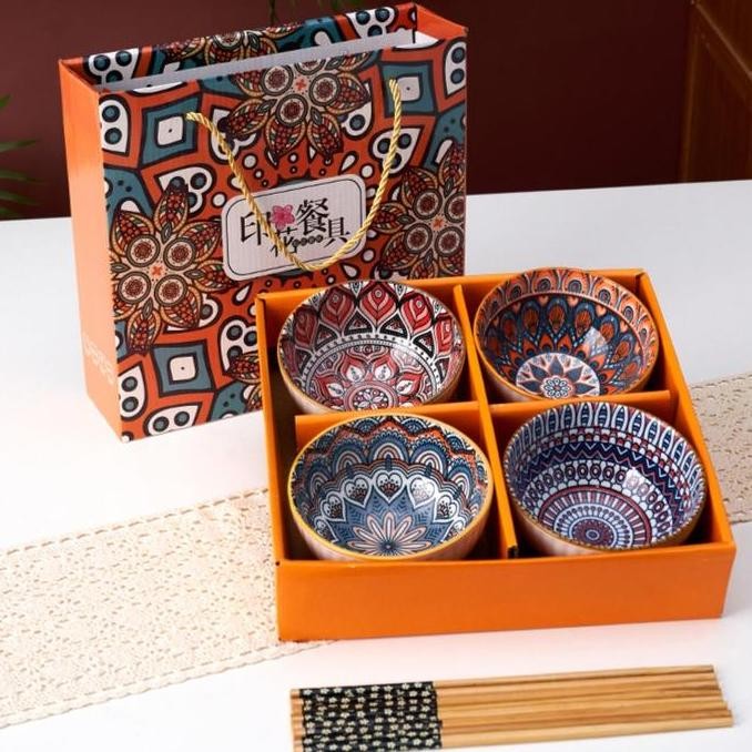 Ready Set Mangkok Bohemian Souvenir Kado Hampers Mangkok Jepang Motif Batik