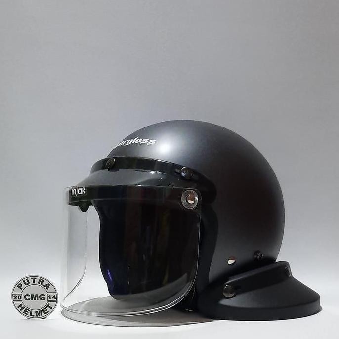 PAKET HELM CARGLOSS ORIGINAL RETRO ABU DOFF KACA DATAR FLAT CEMBUNG Classic