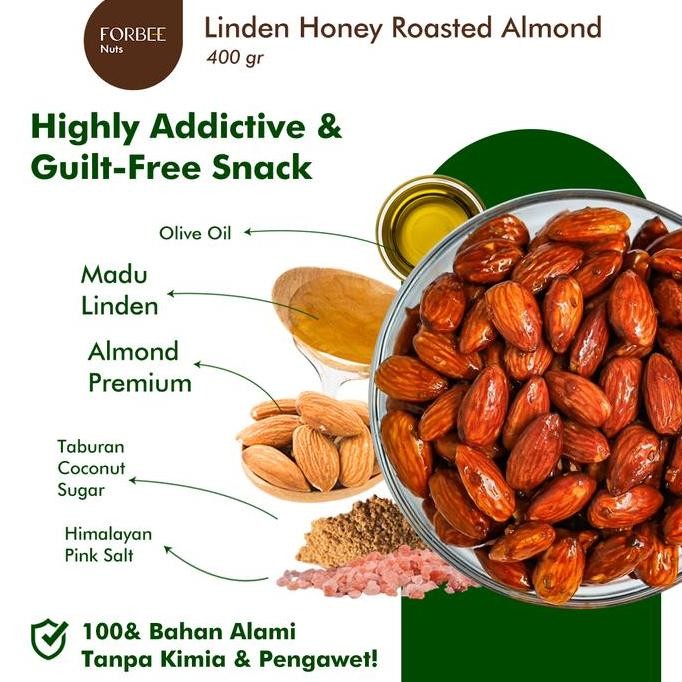 

Kacang Almond Panggang Madu Forbee 400G | Linden Honey Roasted Almond | Snack Lebaran Toples | Cemilan Sehat Kacang Kacangan Pasti Ori