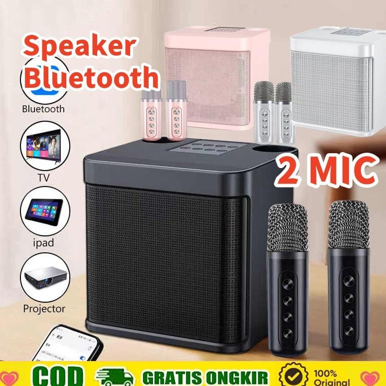 DISKON Speaker Bluetooth Karaoke Bluetooth Speaker 2 MIC HD Sound Quality 4.0 Inci/10W Karaoke Pesta