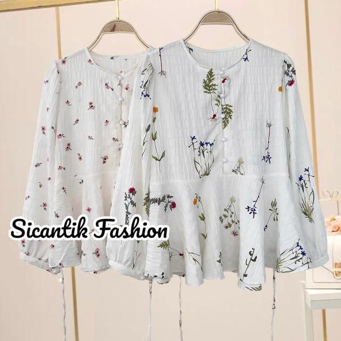 BLOUSE MOTIF VINTAGE WANITA KOREAN STYLE HM