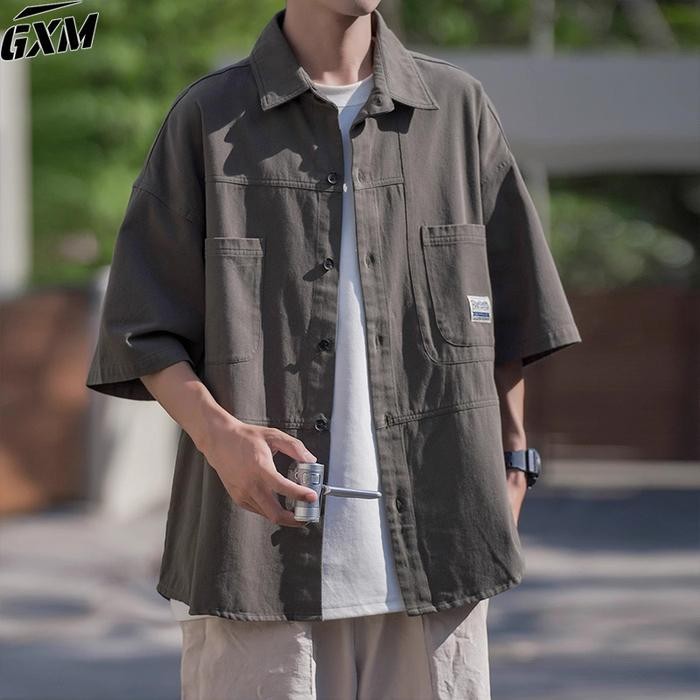 Ls Kemeja Pria Lengan Pendek Oversize Hijau Kemeja Hitam Style Kemeja Polos Lengan Pendek T Shirt Ke